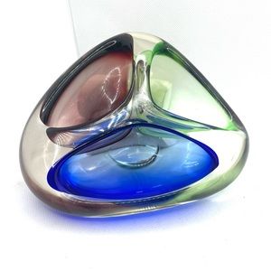 Vintage Josef Rozinek Bohemian Three Compartment Glass Bowl c1960